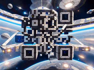 Modular Space Station 3D Sci-Fi QR Code for Posters — image 1