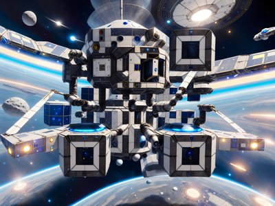Modular Space Station 3D Sci-Fi QR Code for Posters