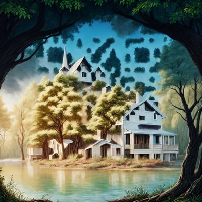 Lakeside House Woodland Painting QR Code Art
