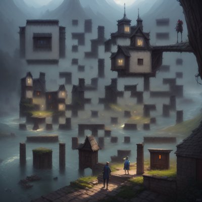 Misty Fantasy Village Matte Painting QR Code for Posters