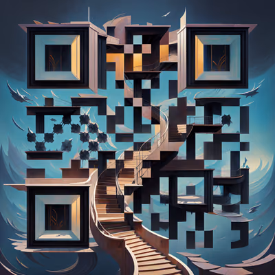 Парящая винтовая лестница, сюрреализм: QR-код — изображение 1