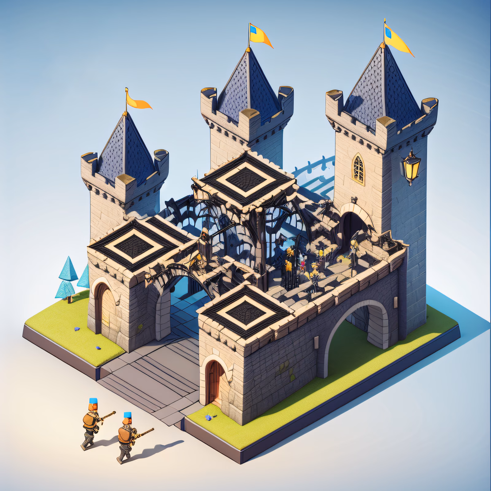 Изометрическая надвратная башня замка, 3D QR-код для постеров — изображение 1