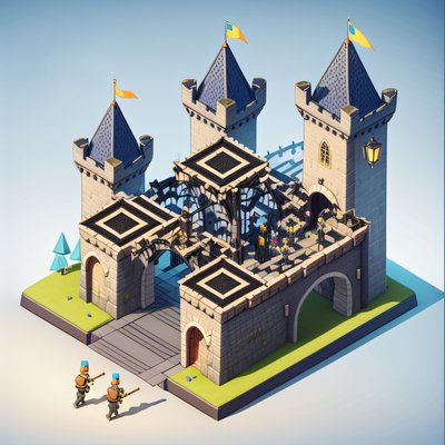 Isometric Castle Gatehouse 3D QR Code for Posters