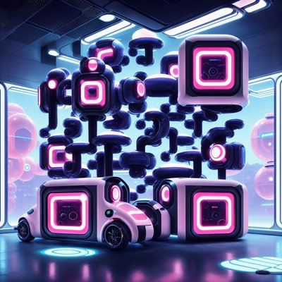 Retrofuturist Neon Pod Garage QR Code for Posters