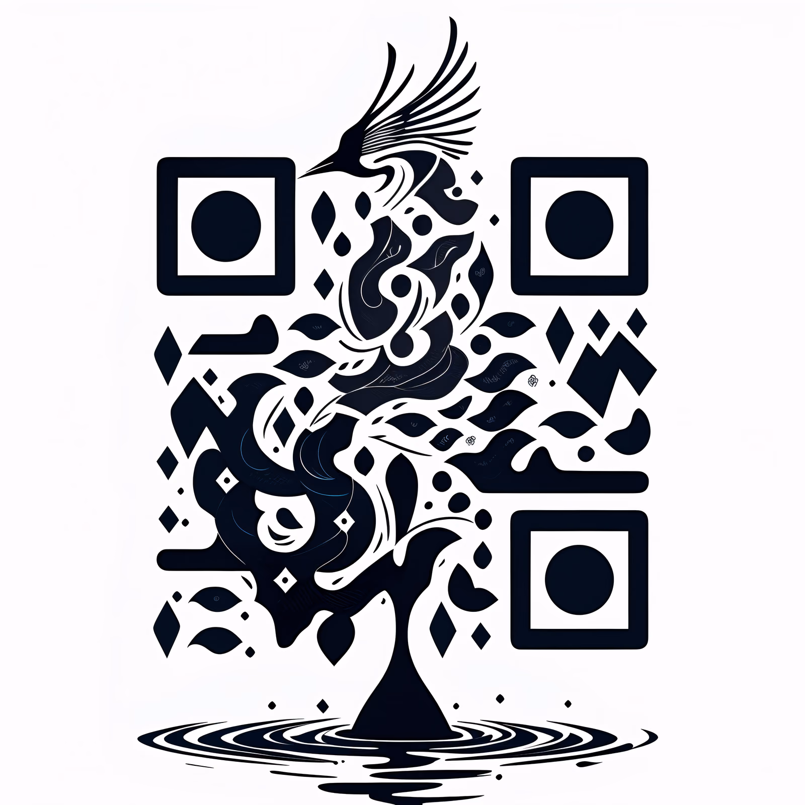 Calligraphic Crane Silhouette QR Code Art — image 1