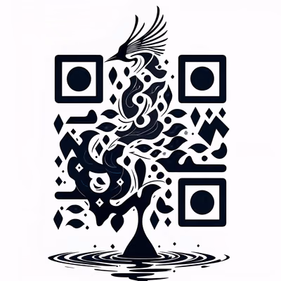 Calligraphic Crane Silhouette QR Code Art — image 1
