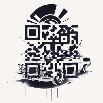 Ретро-автомобиль и брызги туши: QR-код в стиле тату для одежды — изображение 1