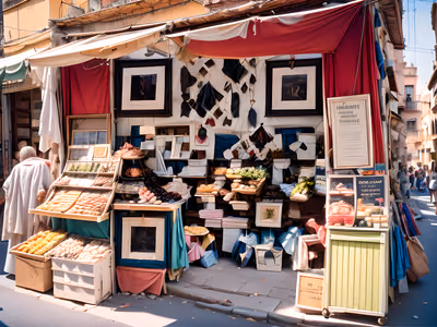 Sunlit Street Market Stall Photo QR Code for Posters — image 1