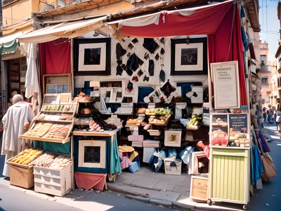 Sunlit Street Market Stall Photo QR Code for Posters