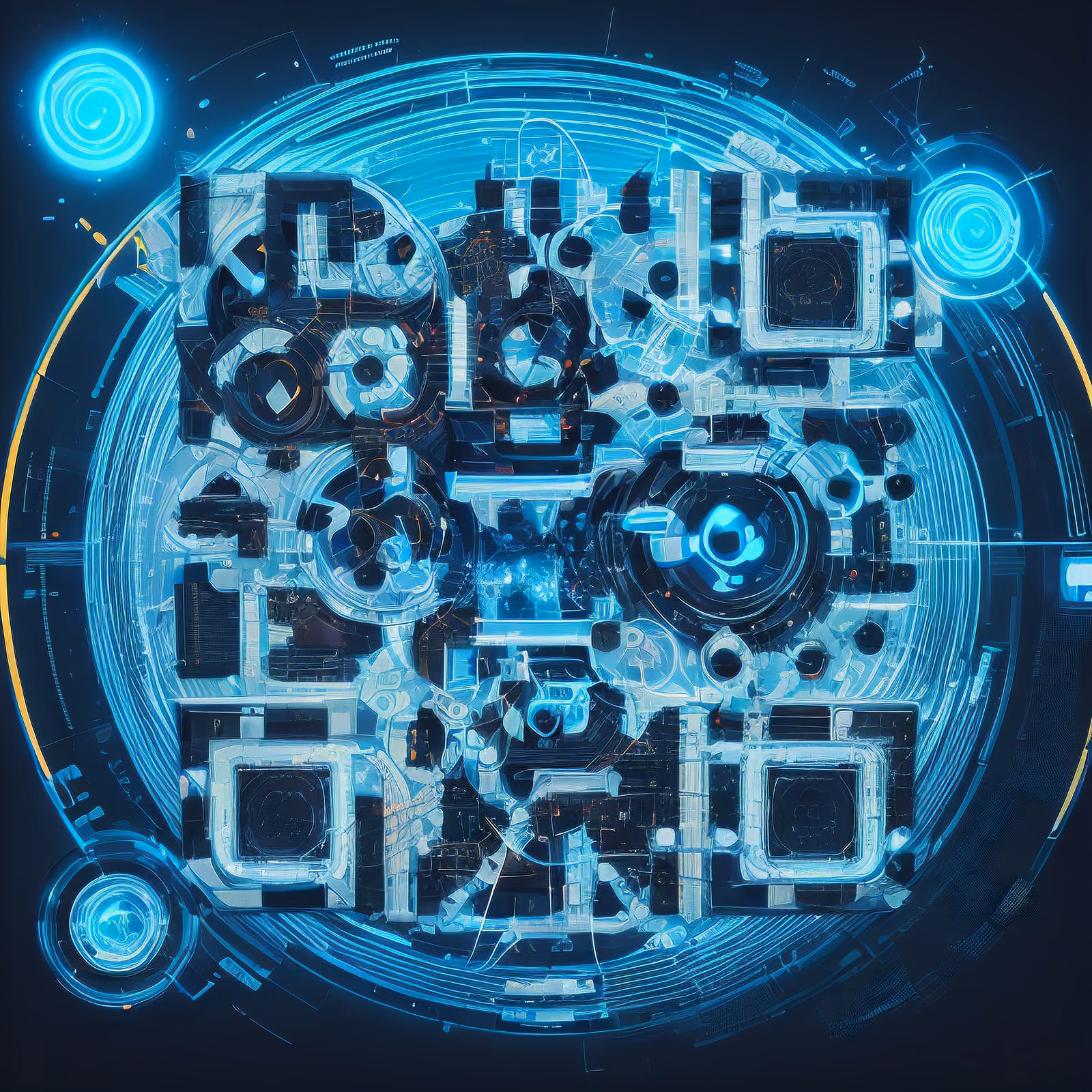 Cybernetic Circular Interface Neon QR Code — image 1