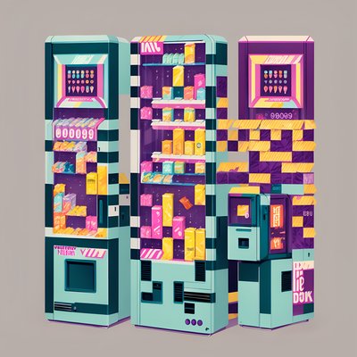 Retro Vending Machines Illustration QR Code for Posters