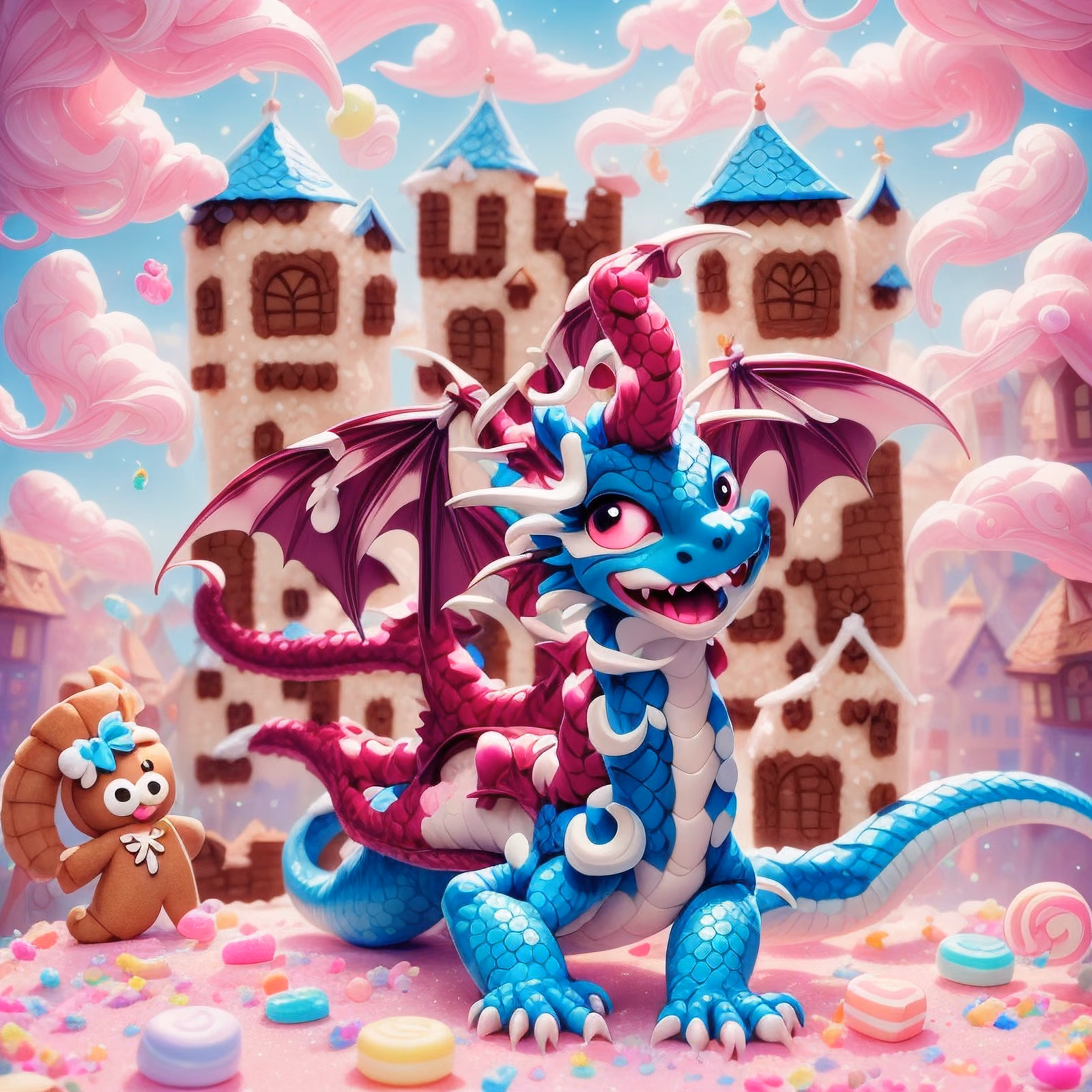 Cute Candy Village Dragon 3D QR Code for Posters — image 1