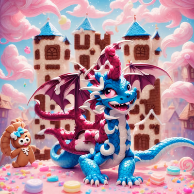 Cute Candy Village Dragon 3D QR Code for Posters — image 1