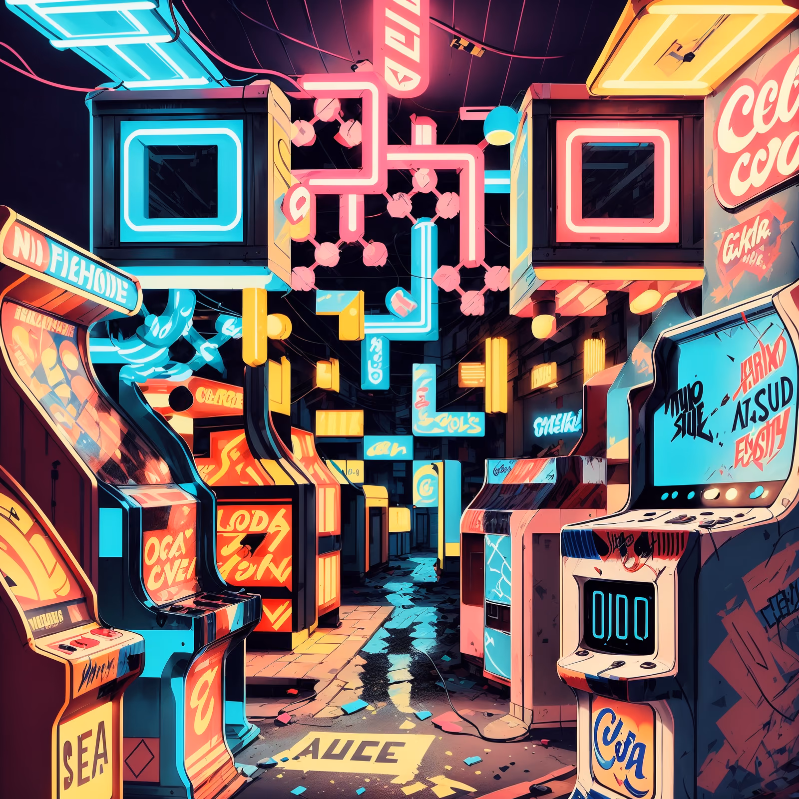 Neon Arcade Alley Retro QR Code for Posters — image 1