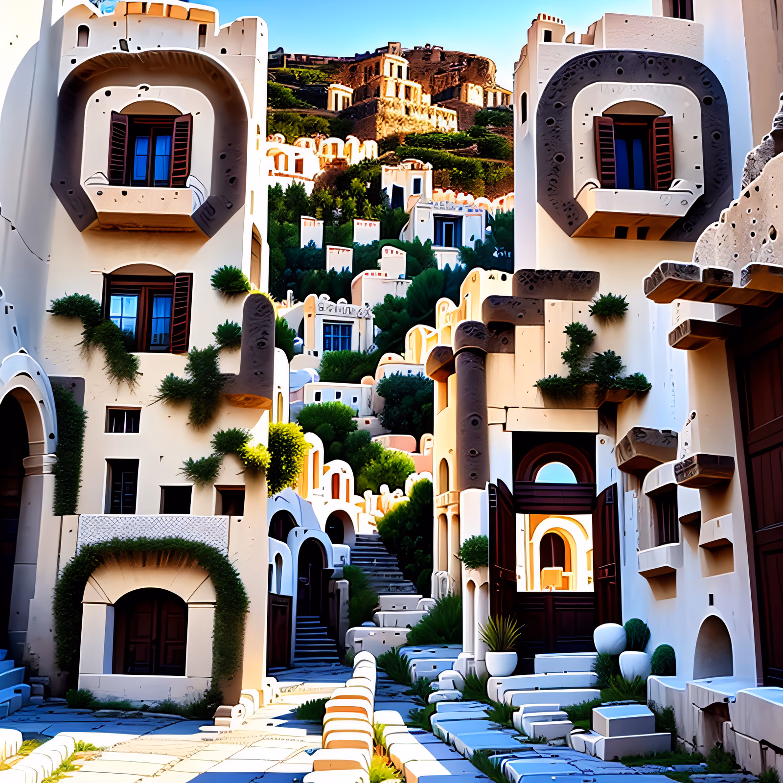 Greek Hillside Village Digital Painting QR Code for Posters — image 1