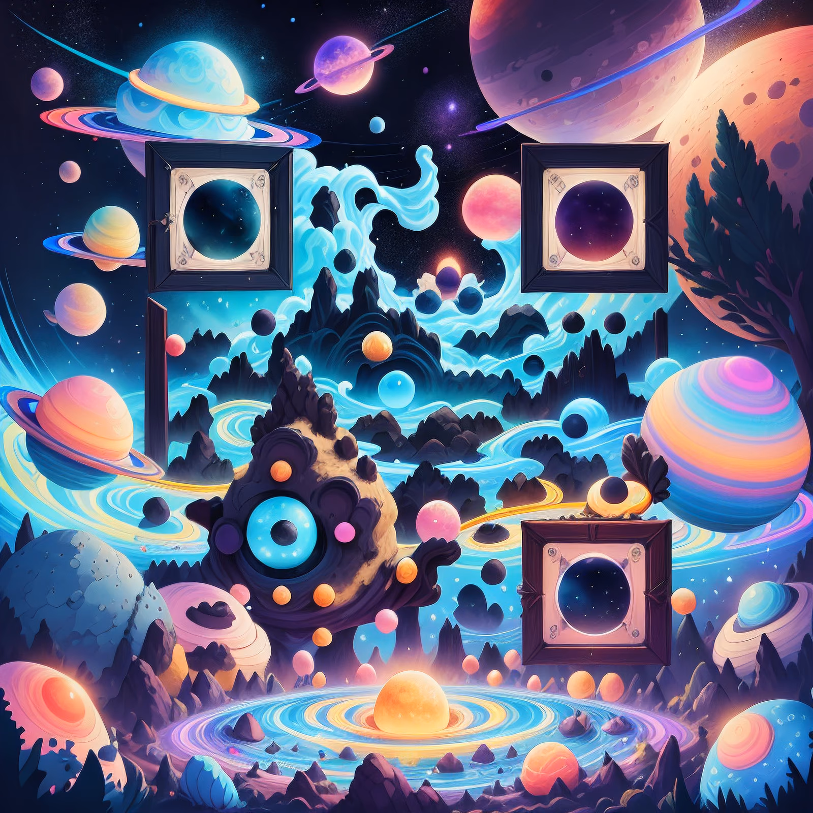 Celestial Planet Garden Fantasy QR Code Art — image 1