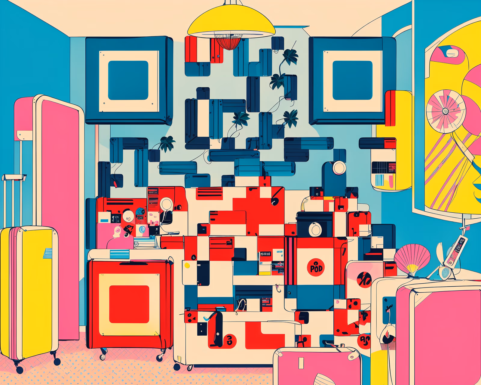 Retro Hotel Room Pop Art QR Code for Posters — image 1