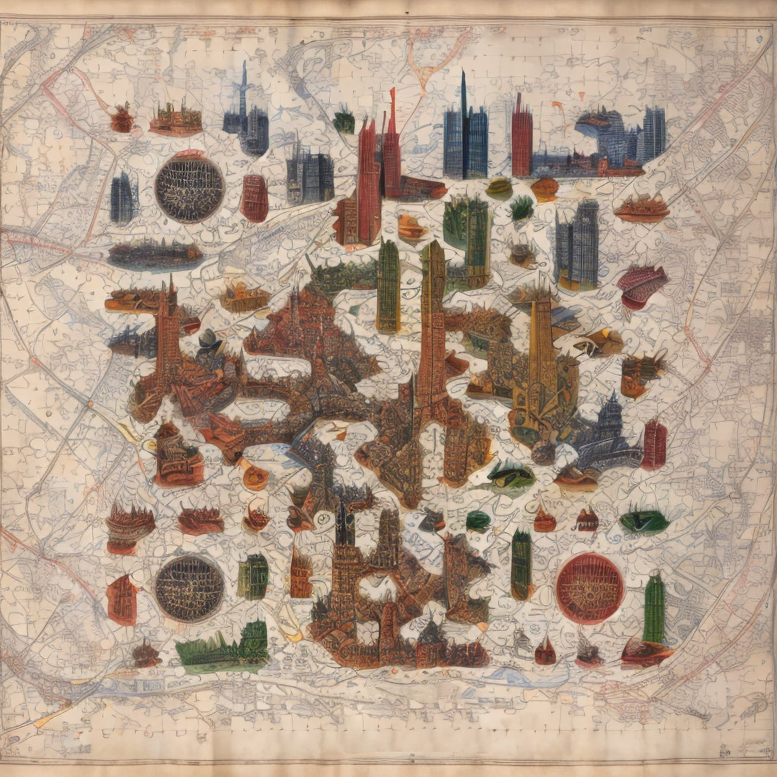 Vintage London Map Landmarks QR Code Art — image 1