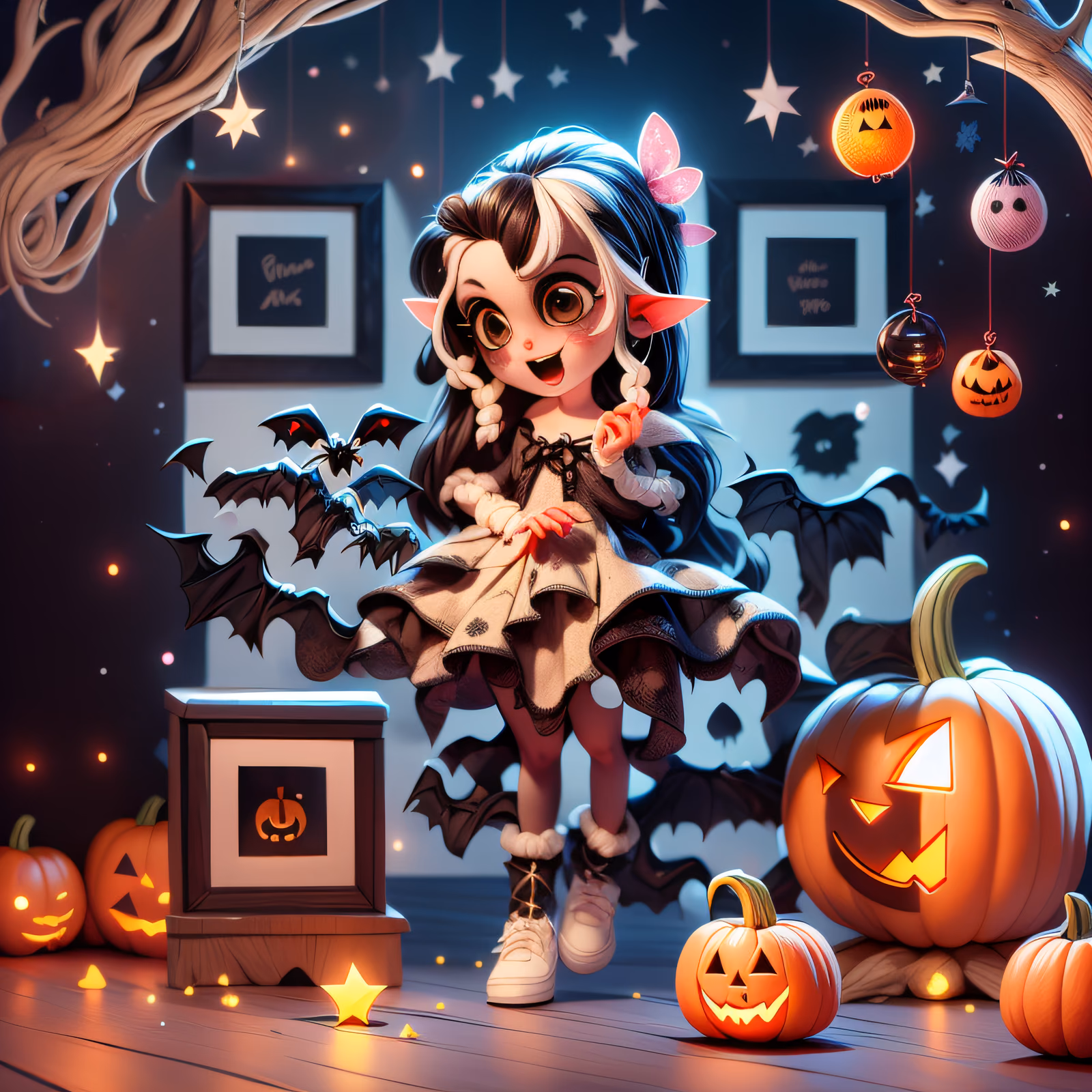 Chibi Elf Girl Halloween Pumpkins QR Code for Event Invitations — image 1