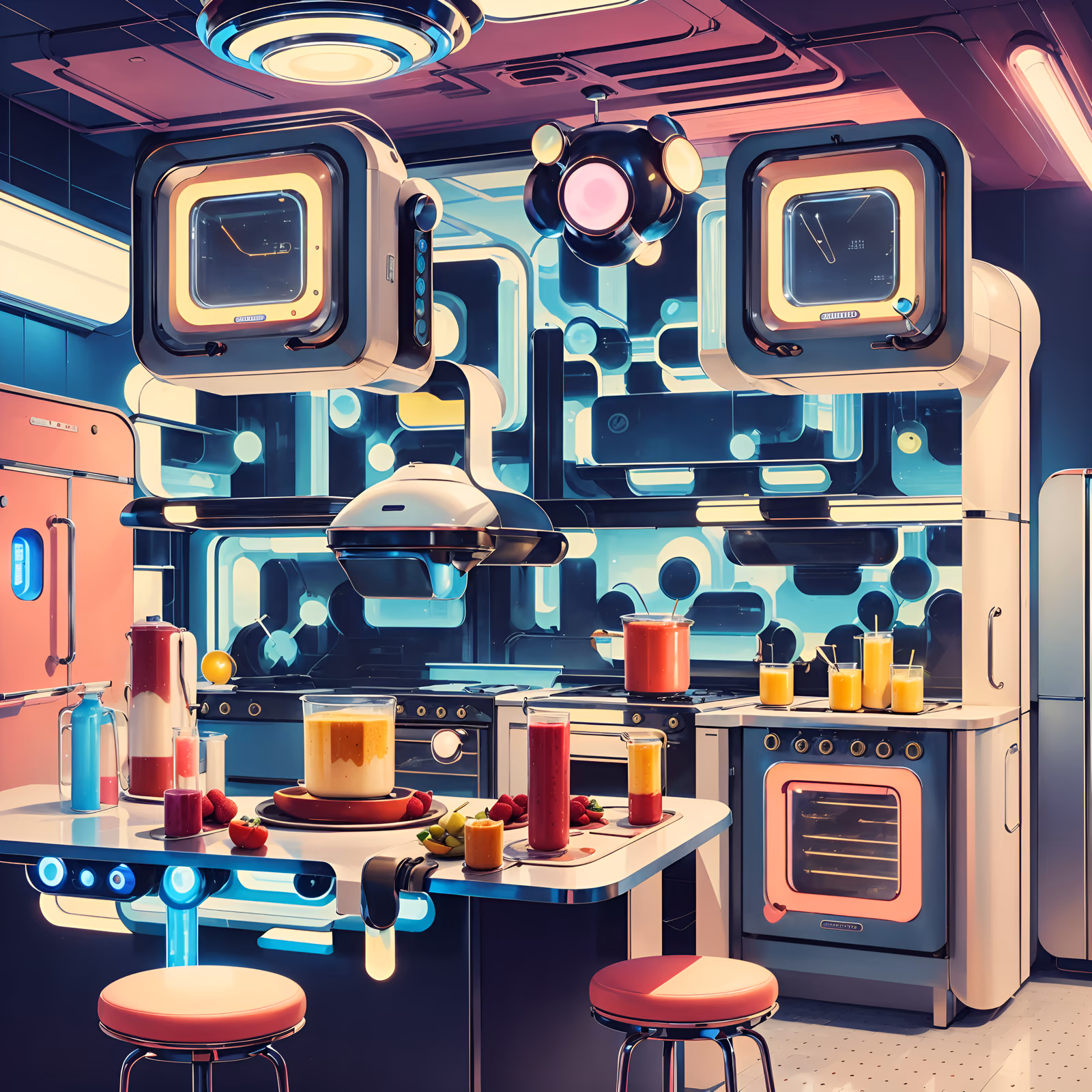 Retro Futuristic Kitchen Smoothie Bar QR Code for Restaurant Menus — image 1