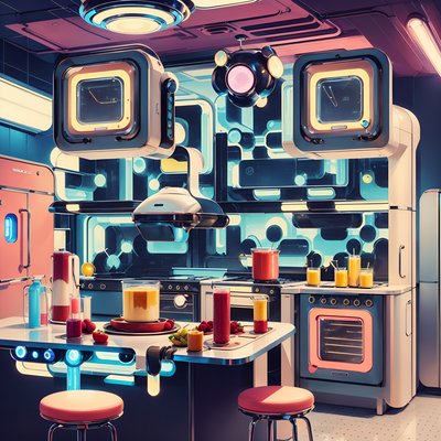 Retro Futuristic Kitchen Smoothie Bar QR Code for Restaurant Menus