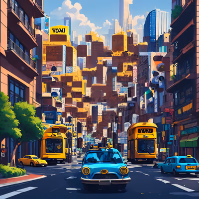 City Street Taxi Vector Illustration QR Code Art — image 1
