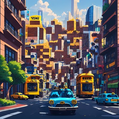 City Street Taxi Vector Illustration QR Code Art
