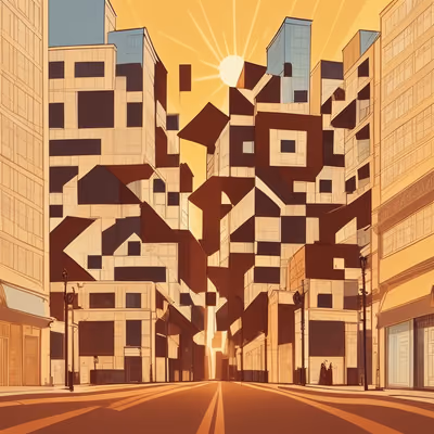 Sunset City Street Comic QR Code Art — image 1