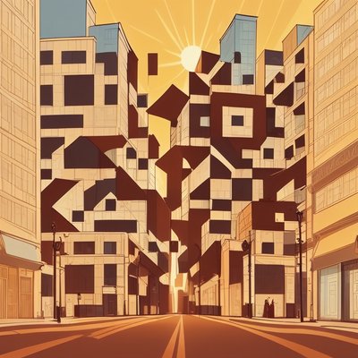 Sunset City Street Comic QR Code Art