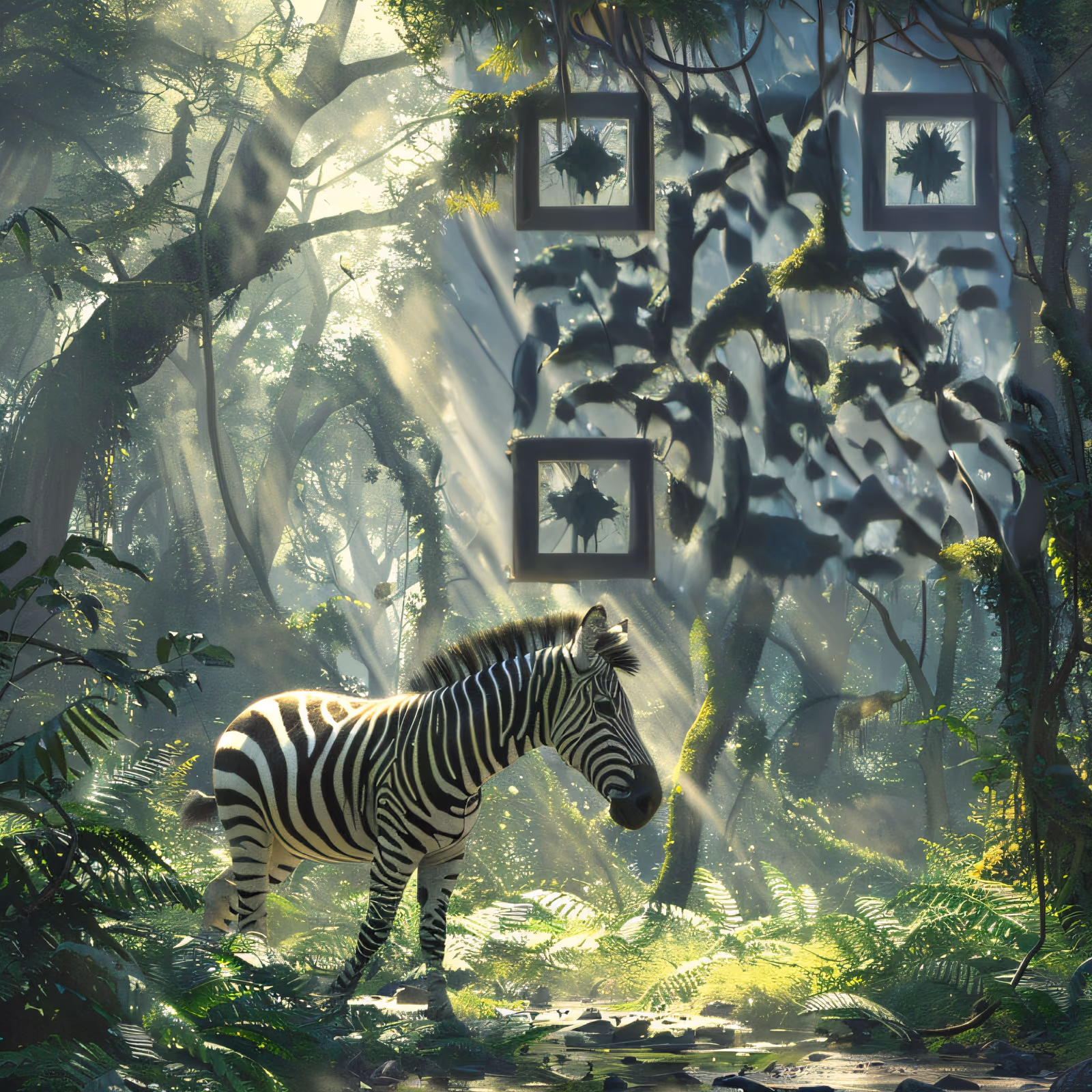 Misty Forest Zebra Digital Painting QR Code Art — image 1
