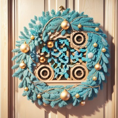 Teal Christmas Wreath Digital Art QR Code for Greeting Cards