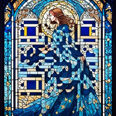 Woman in Blue Stained Glass QR Code Art