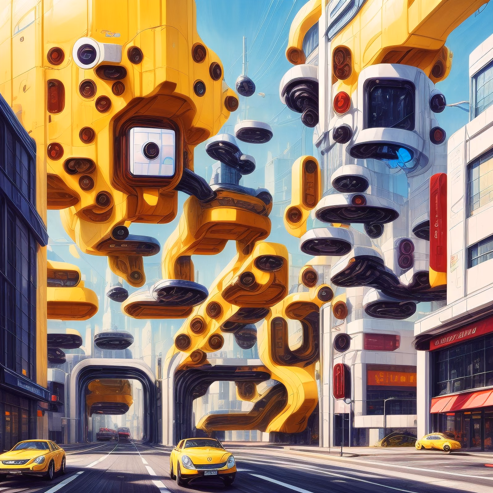 Futuristic Yellow City Street Retrofuturism QR Code for Posters — image 1
