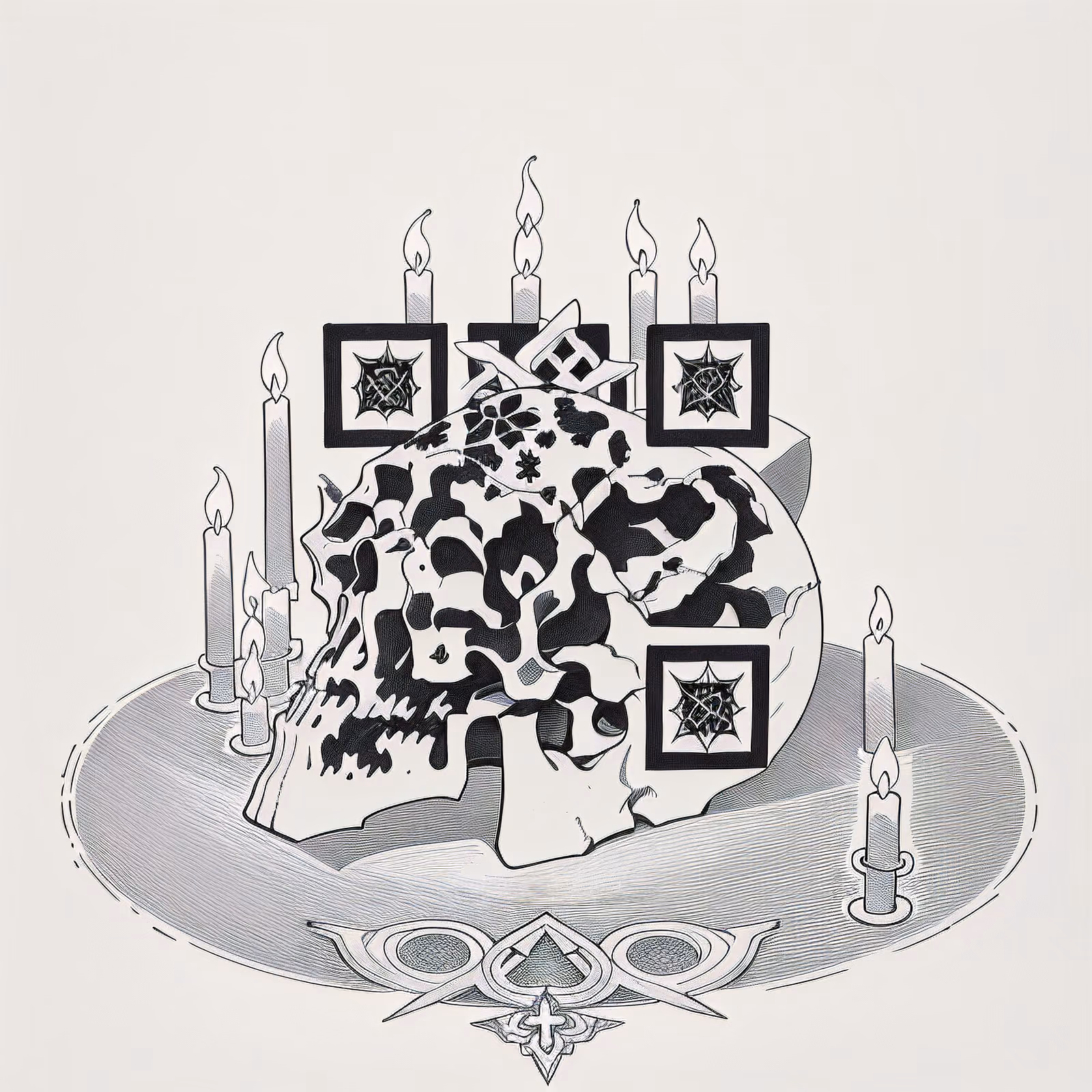Череп и свечи, рисунок тушью: QR-код для одежды — изображение 1