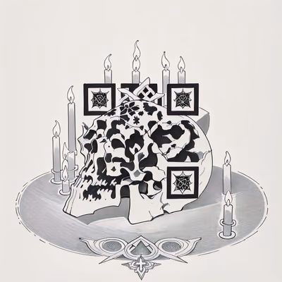 Череп и свечи, рисунок тушью: QR-код для одежды — изображение 1