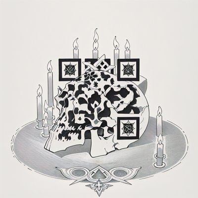 Skull and Candles Ink Drawing QR Code for Apparel