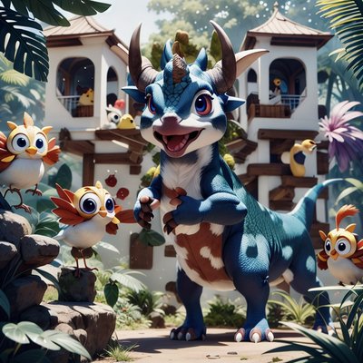 Cute Triceratops Jungle 3D QR Code for Posters