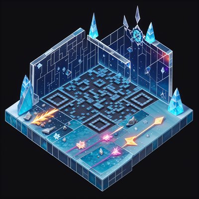 Изометрическая диорама ледяного поля битвы: QR-код для постеров