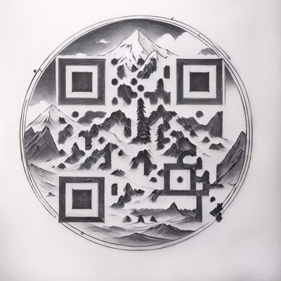 Горный хребет в круге, карандашный QR-код для временных татуировок — изображение 1