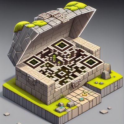 Isometric Ancient Temple Treasure Chest QR Code for Posters