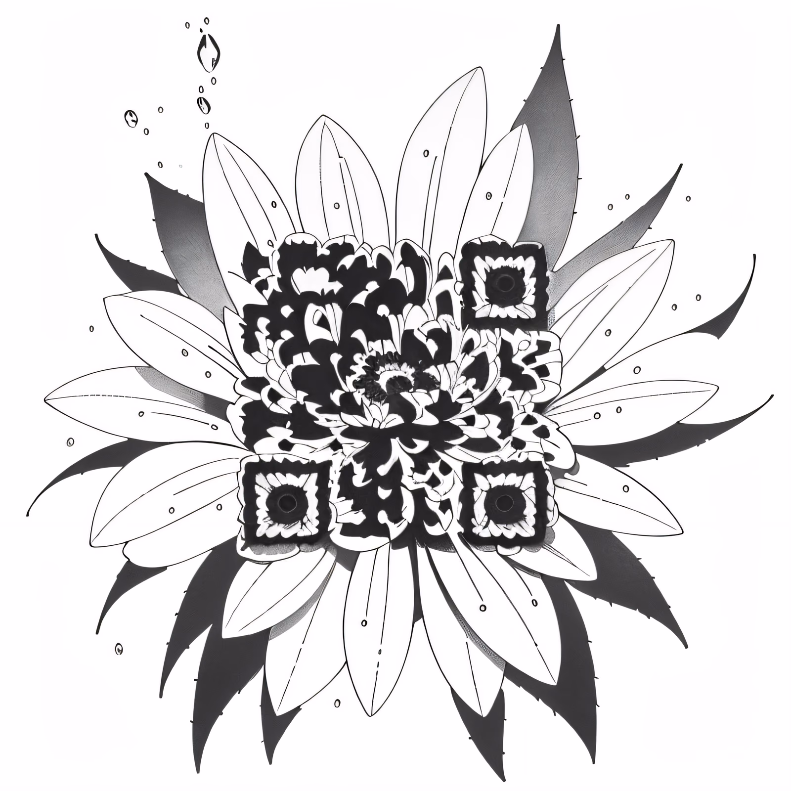 Zinnia Flower Ink Tattoo QR Code for Temporary Tattoos — image 1