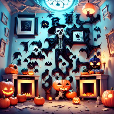 Haunted Halloween Room Cartoon QR Code for Posters