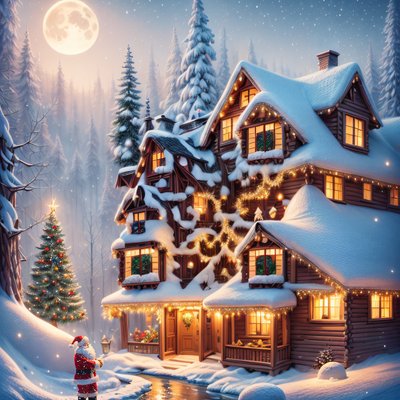 Snowy Christmas Cabin Matte Painting QR Code for Greeting Cards