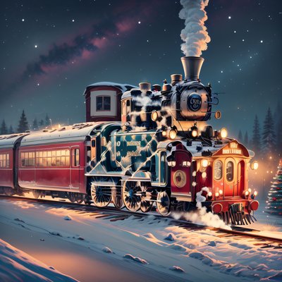 Christmas Steam Train Winter Night QR Code for Greeting Cards