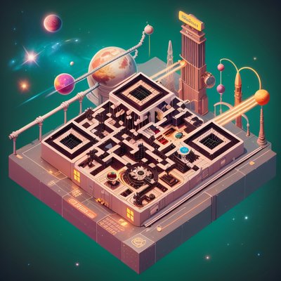 Isometric Steampunk Space City QR Code Poster