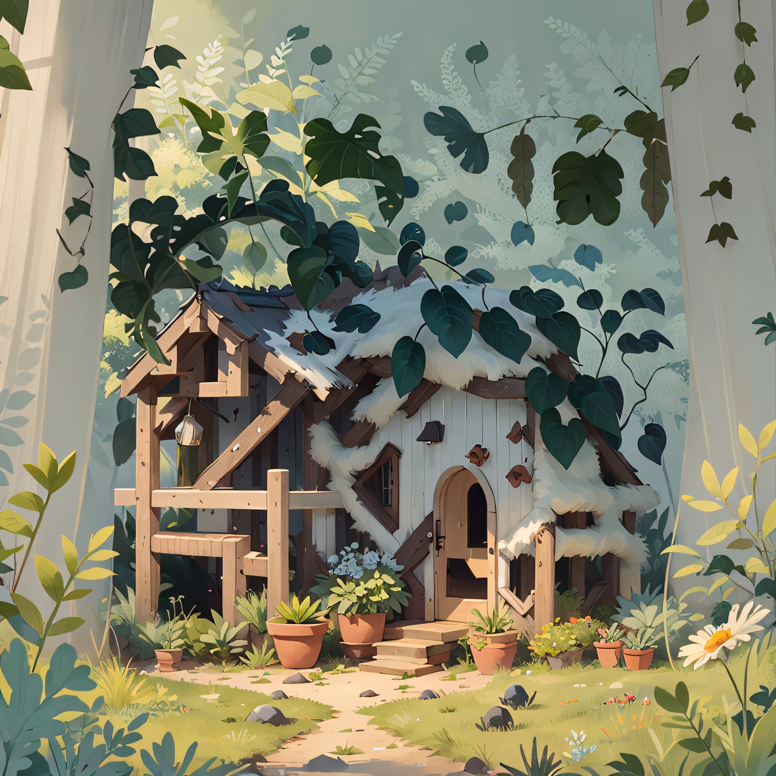 Cottagecore Garden House Digital Painting QR Code Art — image 1