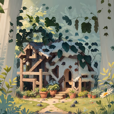 Cottagecore Garden House Digital Painting QR Code Art — image 1