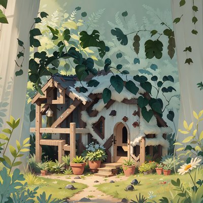Cottagecore Garden House Digital Painting QR Code Art