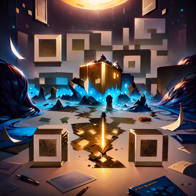 Светящиеся коробки на столе, сюрреализм, QR-код — изображение 1