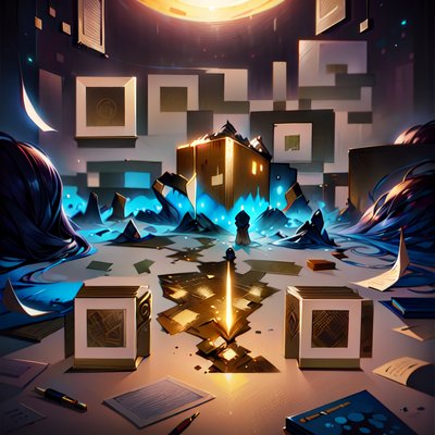 Светящиеся коробки на столе, сюрреализм, QR-код